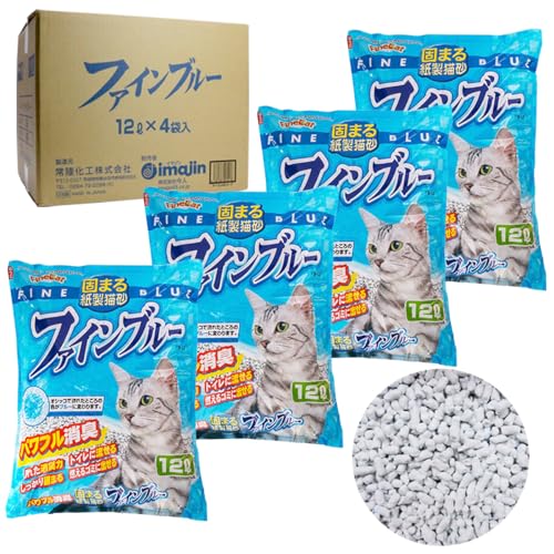 常陸化工 ファインブルー 12L×4袋 猫砂 紙砂 消臭 流せる 固まるの商品画像（Amazon）