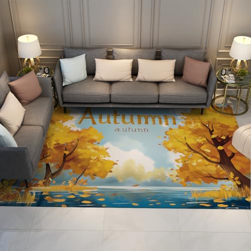 Tapis d'espace aquarelle forêt d'automne 100x150cm lavable - 2