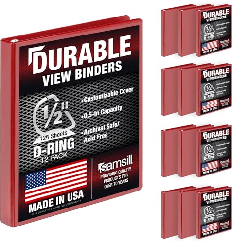 Image of Samsill Durable 0.5 inch 3 Ring Binder, D Ring Binder,100% Recycled Chipboard, Red, 12 Pack
