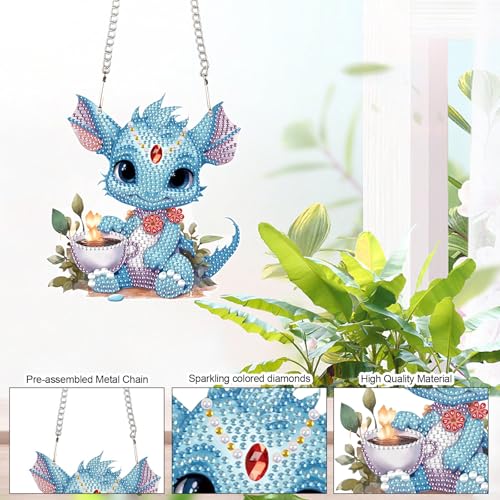 Image of AiYuanzsh Blue Dragon Diamond Art Hanging Pendant Kit, 5D DIY Acrylic Diamond Painting Ornament with Special Shaped Rhinestones, Fantasy Wall or Window Decoration, Unique Handmade Gift for Adults