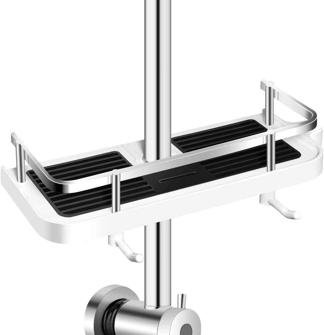 No Drilling Bathroom Shower Caddy Shelf Lifting Bracket, Shower Organizer Shower Riser Rail Rack, Adjustable Pole Basket for Shower Head, Shampoo, Soap Holder-Pack of-2-image-15