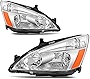 JSBOYAT Headlight Assembly Compatible with 2003 to 2007 Honda Accord Chrome Housing Amber Reflector