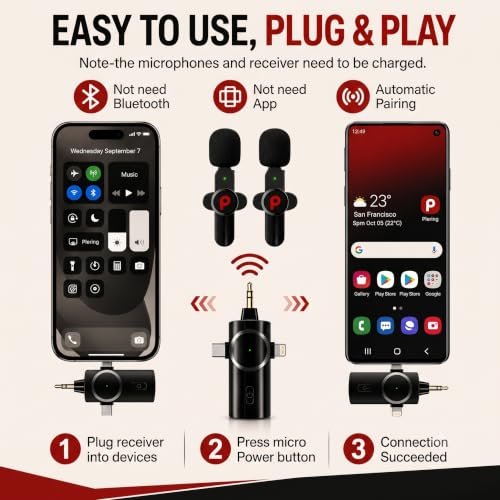 Image of Primate K33 3-in-1 Wireless Lavalier Microphone for Youtubers, Vloggers & Creators | Compatible with iPhone, Android, DSLR, iPad & Type-C Devices | Noise Reduction Mic, 50M Transmission Range