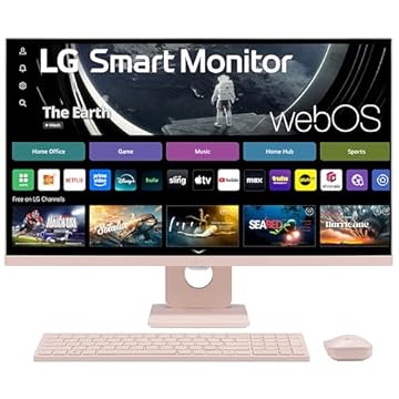 LG Monitor inteligente MyView 27SR5BF-P 68.6 cm FHD (1920 x 1080) com streaming de TV, webOS, teclado sem fio, mouse, HDR10, tela IPS, webOS, alto-falante, aplicativo ThinQ, controle remoto, rosa