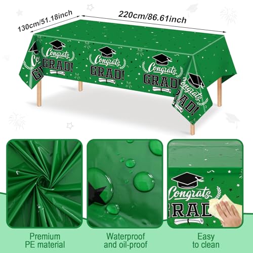 Image of Staraise 2026 Graduation Party Decorations 3 Pcs Green Graduation Tablecloth - Congrats Grad Table Cloth for Class of 2026,Disposable Plastic Grad Table Cover for Party Supplies,51.2x86.6inch