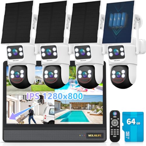 Image of 【All-in-One Security System】 Security Cameras Wireless Outdoor, Home WiFi Video Surveillance Systems, Solar Powered PTZ Security Camera System DVR Kits
