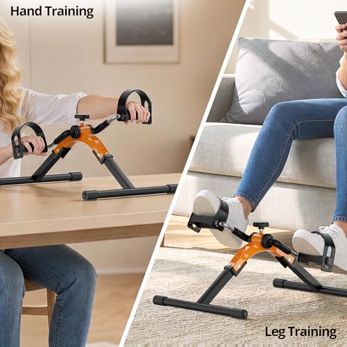 Image of Folding Pedal Exerciser Mini Exercise Bike Under Desk Bike for Arms and Legs Workout, Portable Desk Bike Peddler Machine for Sedentary Officer & Seniors