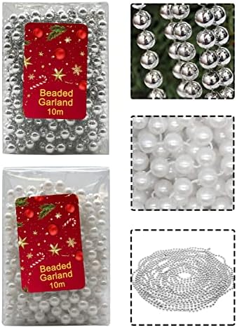 HOVUK® 10M Shiny Bead Garland, Shatterproof Blue Bead Chain, Plastic Pearl, Classic Traditional Luxury Christmas Tree Decoration