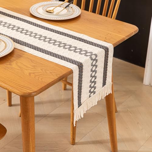 Image of HomeCloud Croshia Woven Table placemat - Heat Resistant, Washable Table Decoration for Dining, Office, Kitchen, Hotel, and Home (Runner White Grey, Set of 2)