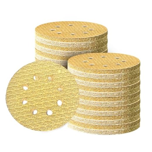 110Pcs 5 Inch Hook and Loop Sanding Discs | 8-Hole Dust-Free, 40 Grits Yellow Diamond | 135G Latex Backing | for Wood/Metal/Auto