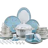 ELUKHT 65 stücke Geschirrset Serviert für 10 Personen, Strichzeichnung Dekoration Knochen China Geschirr Set, Premium Qualität Porzellan Geschirr/Platte/Schüssel, Geschirrspüler & Mikrowelle Sicher