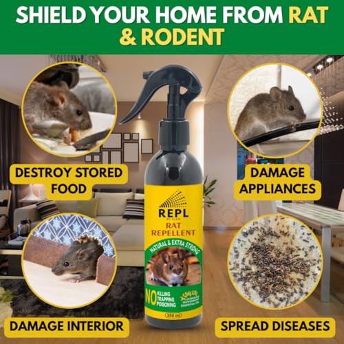 Image of Repl Rat Repellent Spray For Car & Home -250ml | 100% Natural Oils Based Rat Spray For Car Engine And Interior | Not Rat Killer But Rat Repellent For Home | 30 Days Long Bike & Car Rat Protector
