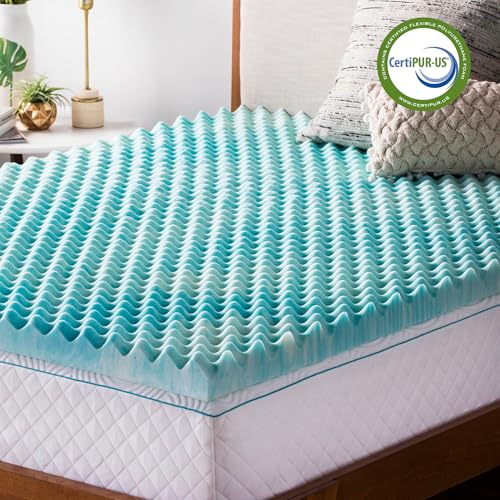 Image of Linenspa 2 Inch Gel Memory Foam Mattress Topper - Egg Crate Style, Reversible for two feels - Promotes Airflow & Relieves Pressure Points - King