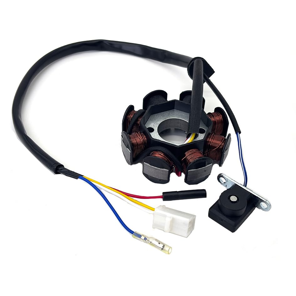 GY6 Magneto Stator Flywheel Rotor Kit,8 Coil Copper Stator for GY6 50cc 139QMB 139QMA Scooter Moped ATV Go-Kart Engine,High Performance Part with Flywheel Puller & Clutch Lock Tool (90° Mounting Hole)