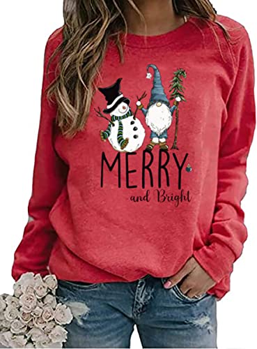 Tipsy Schneemann Wine Cheers Leichtes Sweatshirt Frauen Weihnachten Langarm Pullover Tops Casual Crewneck Graphic Tees, rot, XXL Cover