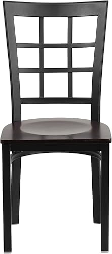 Miniatura 7 de Flash Furniture HERCULES Series - Silla de restaurante de metal con parte trasera de ventana negra, asiento de madera de nogal