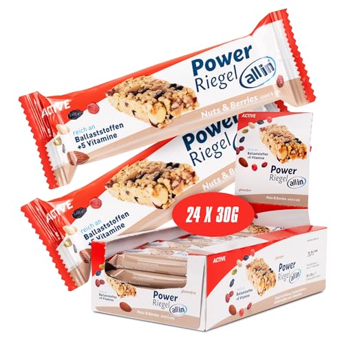 all in® ACTIVE Power Riegel Nuts & Berries Sweet & Salty VEGAN 24x 30g - Müsli Protein Riegel mit Nüsse und Beeren Eiweiss Protein Snack Mahlzeitenersatz Riegel | Fitness Food Food Replacement