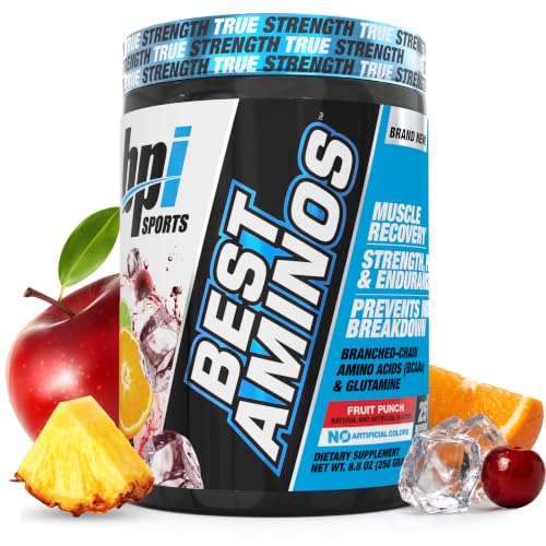 BPI Sports Best Aminos - BCAA Powder Post Workout & Glutamine Recovery Drink with Branched Chain Amino Acids for Hydration & Recovery, for Men & Women - Fruit Punch - 25 Servings