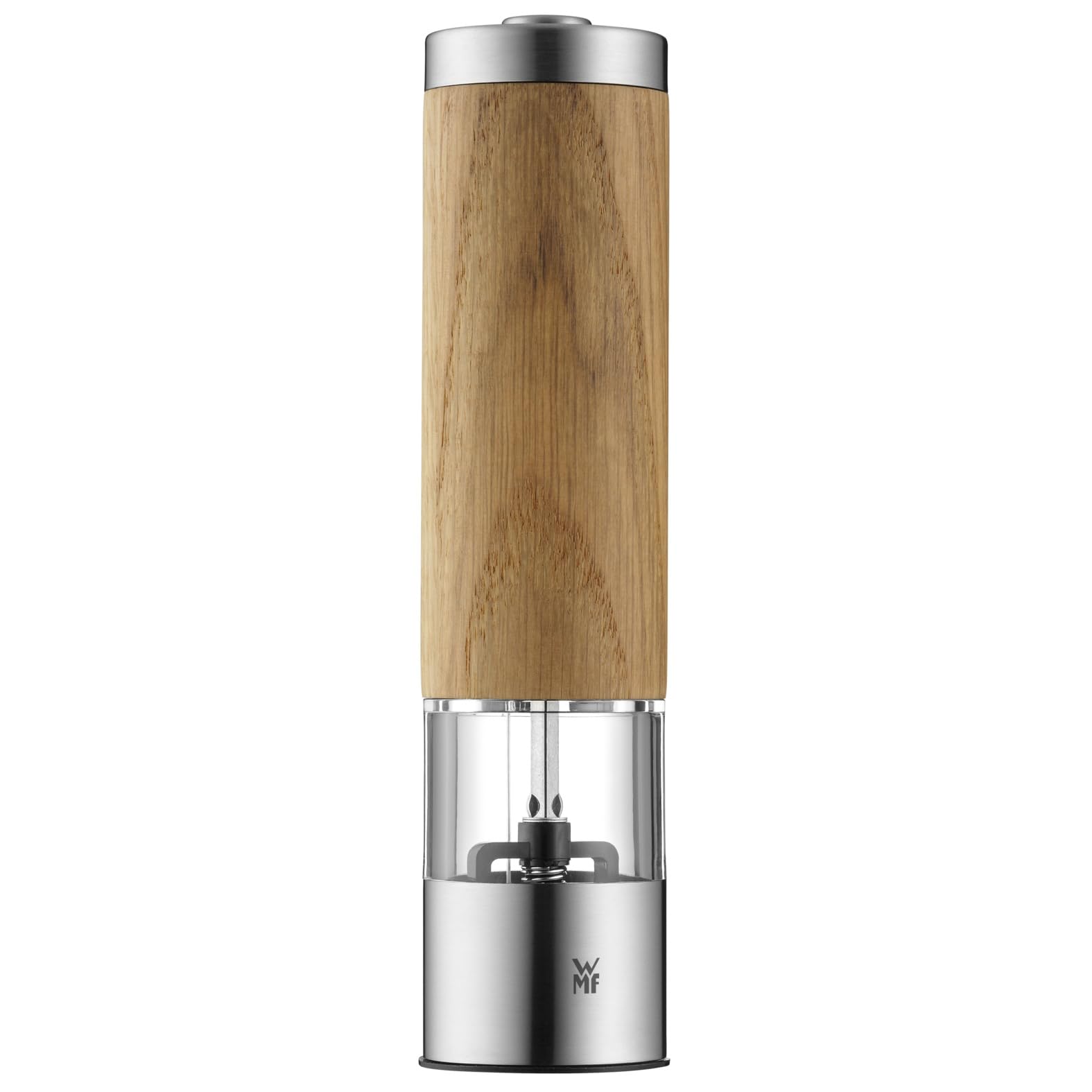 WMF Ceramill Elektrische Mühle 21,5 cm, Salz und Pfeffermühle elektrisch unbefüllt, Eichenholz Cromargan Edelstahl, Keramikmahlwerk