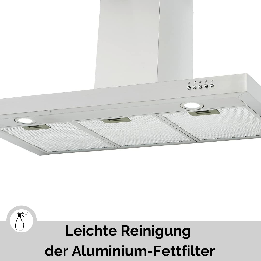 PKM Wandhaube 9004W | Dunstabzugshaube | 90cm Breite | Edelstahl | 3 Leistungsstufen | LED Beleuchtung | Abluft | Umluft