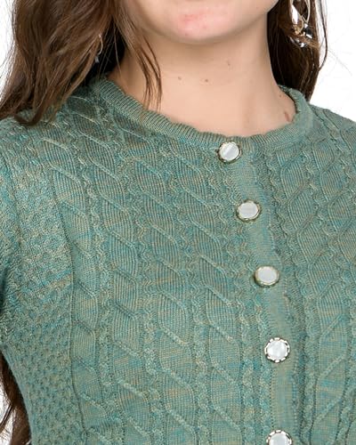 Image of Lady Willington Women Woolen Round Neck Self Design Cardigan Heavy Rainbow Fabric Cardigan Winter Wear Pure Wool W-Cut Cardigan for Women Free Size Long Cotty Fully Warm Cardigans