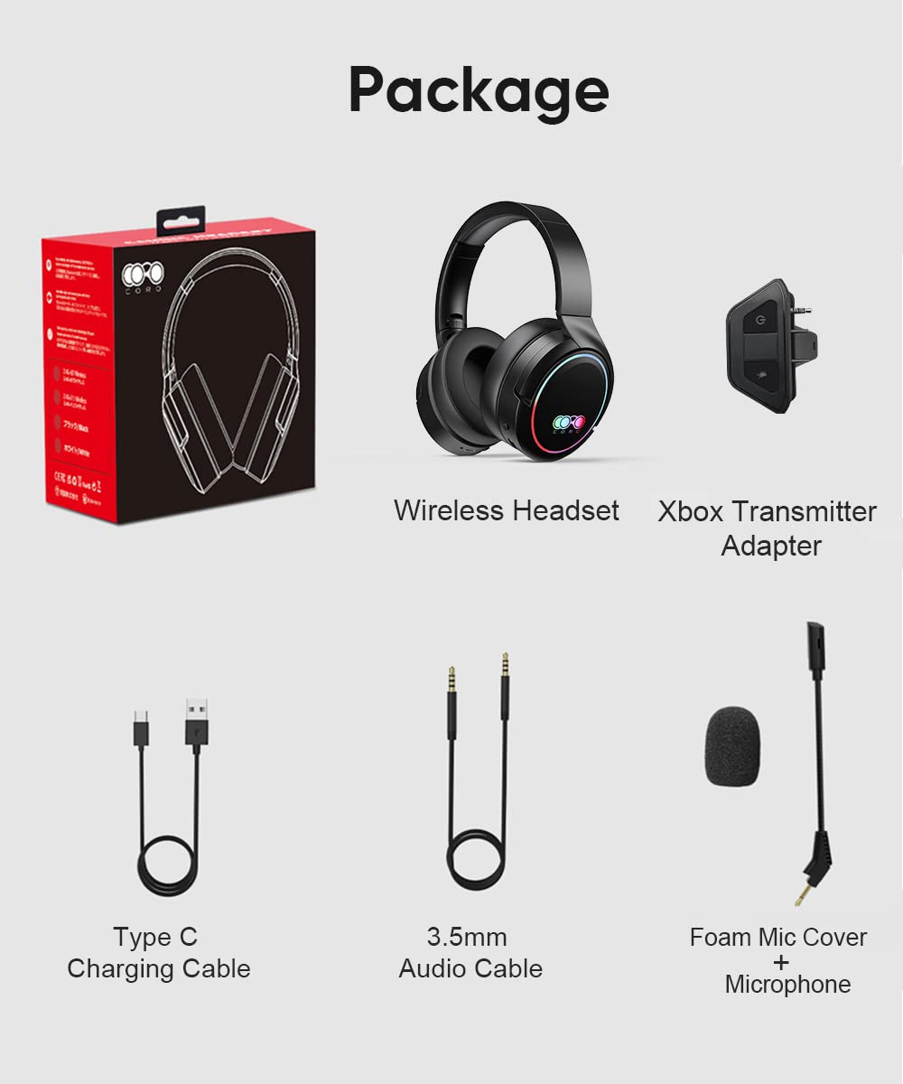 2,4GHz Kabelloses Gaming-Headset mit Xbox-Adapter, 7.1 Surround Sound, Over-Ear Kopfhörer mit Mikrofon, kompatibel mit Xbox One, Xbox Series X/S, PS4, PS5, Switch, PC, Laptop (Schwarz)