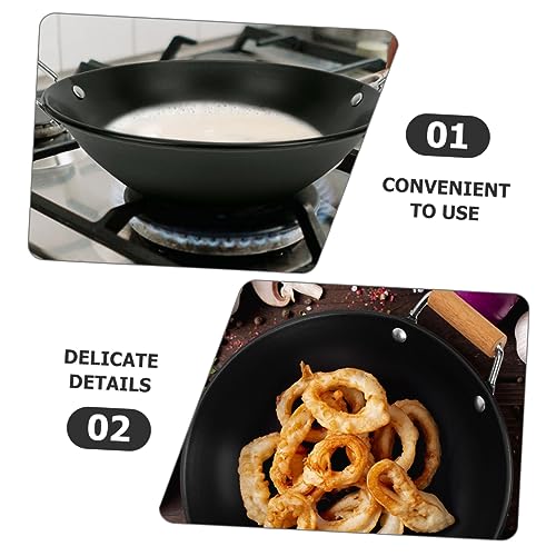 Wok de cocina doble con mangos de madera, 2 piezas miniatura 5