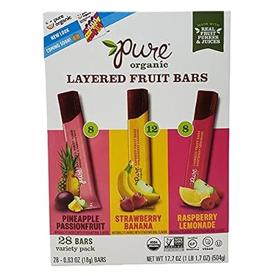 CC Goods Pure Organic Layered Fruit Bars - Pineapple Passion Fruit, Strawberry Banana, and Raspberry Lemonade - 28 Fruit Bars Per Box - Choose a 56 Pack or 84 Pack (56)