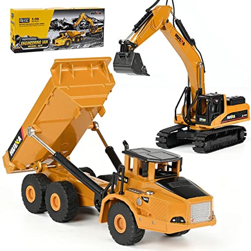 KidsFaves Construction Vehicle Toys Diecast Metal Excavator and Dump Truck Toy Set of 2 Kids Construction Truck Equipment Toys (Ages 6 and Older)