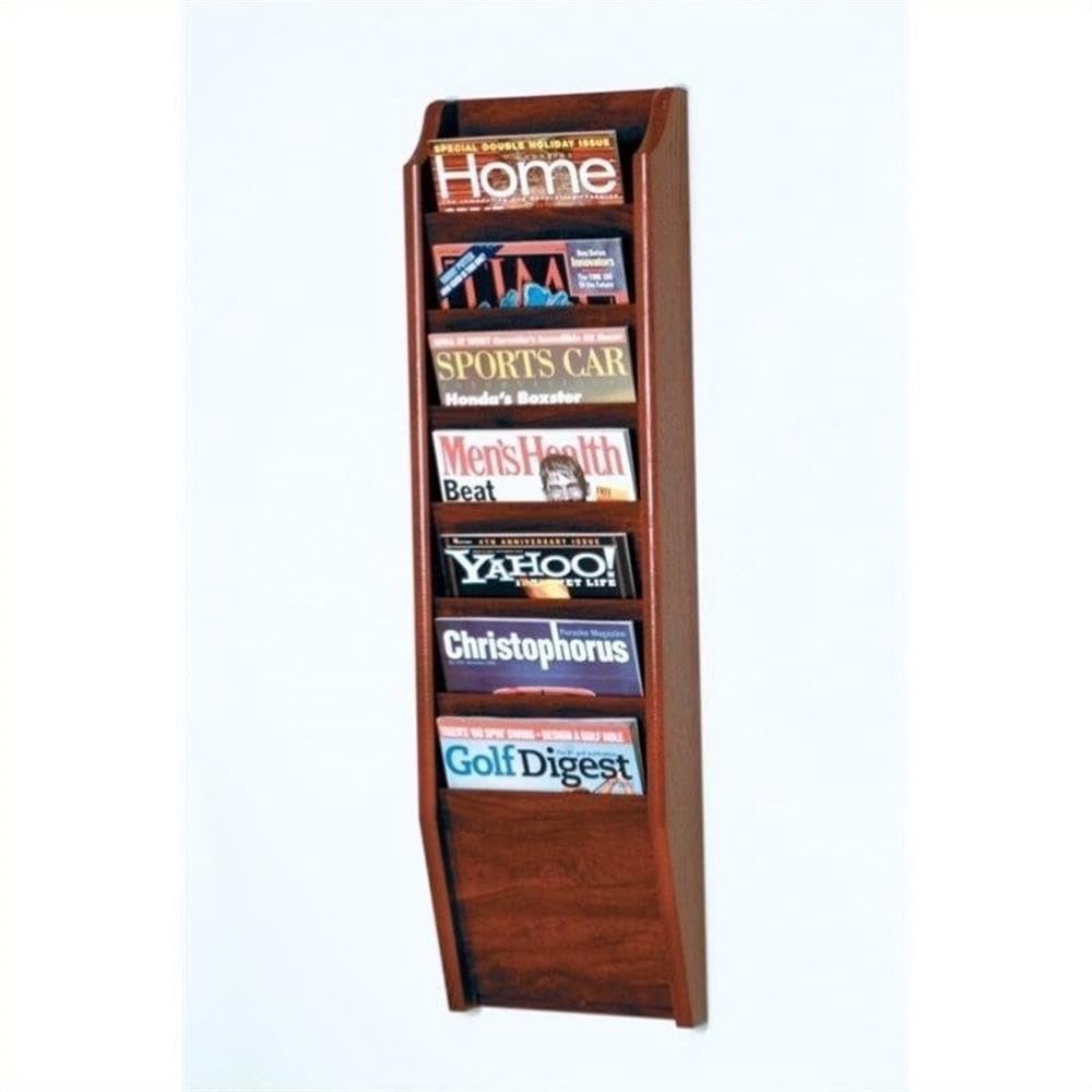 Pemberly Row 7 Pocket Magazine Wall Rack in Mahogany