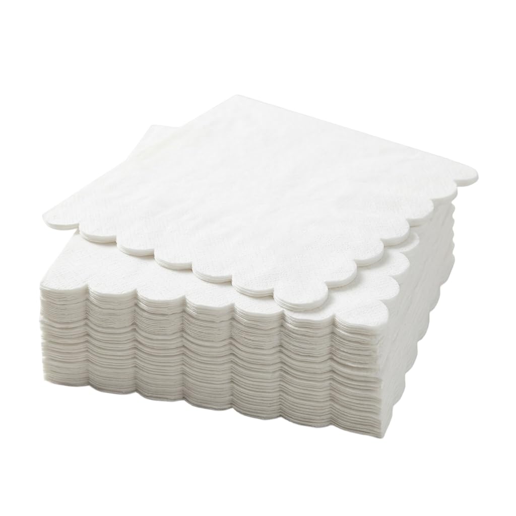 White Square Paper Napkins with Scalloped Lace Edges - Large 33x33cm Disposable Serviettes for Party, Wedding & Cocktail Events, Premium Double-Layer Soft & Absorbent Dinner Table Decor