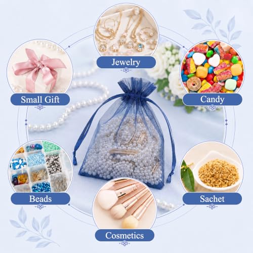 Image of ANZNKU 50 PCS Organza Bags 5 x 7, Navy Blue Small Mesh Gift Bags Drawstring