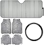 Car Accessory Gift Set, Includes Motor Trend Auto Sunshade, Bright PVC Floor Mats & Steering Wheel Cover, Holiday Combo Pack for Autos Truck Van SUV