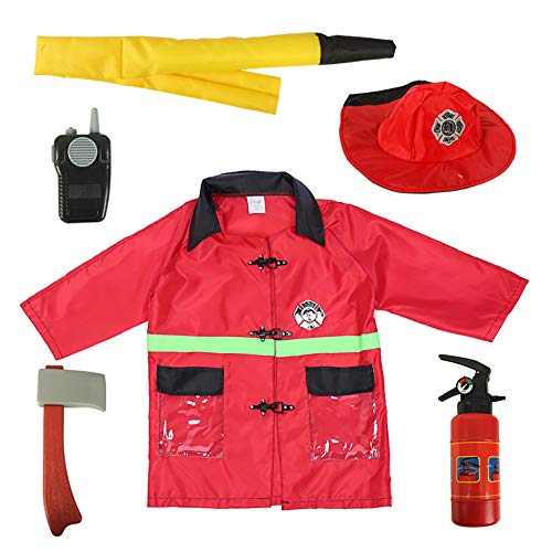 TOPTIE Child Firefighter Costumes, Fire Chief Role Play Costume Set-Red-S