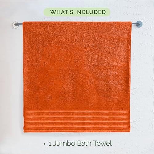 Image of Elegant Comfort 100% Turkish Cotton 4 Lines Viscose Stripe Jumbo Bath Towel - Hotel Spa Quality Extra Large 35 x 70 Inch Bath Towel Ultra Soft, Super Absorbent Quick Dry Large Bath Towel, Orange