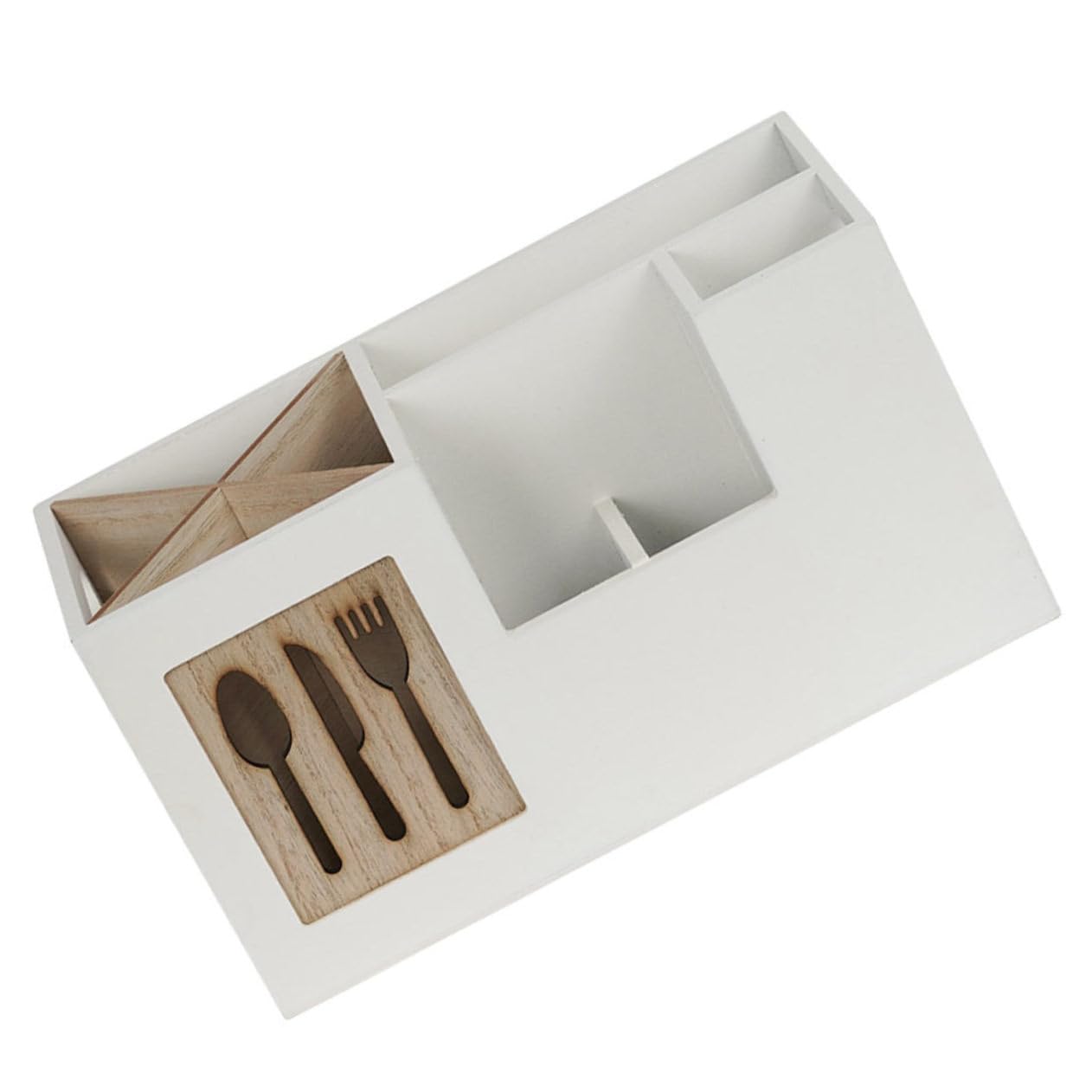 COLLBATH Porta Cubiertos de Madera Blanco sin Tapa para Utensilios de Cocina, Resistente a Arañazos y Fácil de Limpiar, Adecuado para Organización en Encimera