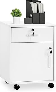 TUKAILAI Rollcontainer, Rollcontainer Abschließbar, Aktenschrank mit Schubladen, Büroschrank mit Rollen, Drucker Ablagefächer für Büromöbel 40x40x57 cm, Weiß