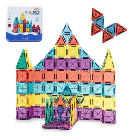 orientfire Mini Magnetic Tiles,34 or 93PCS Magnetic Blocks with Metal Storage Box,Magnetic Building Tiles