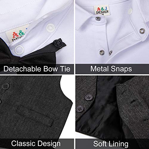 A&J DESIGN 4pcs Baby Boys Suit, 3 Months - 18 Months, Gentleman Romper & Vest & Berets Hat & Bow Tie3