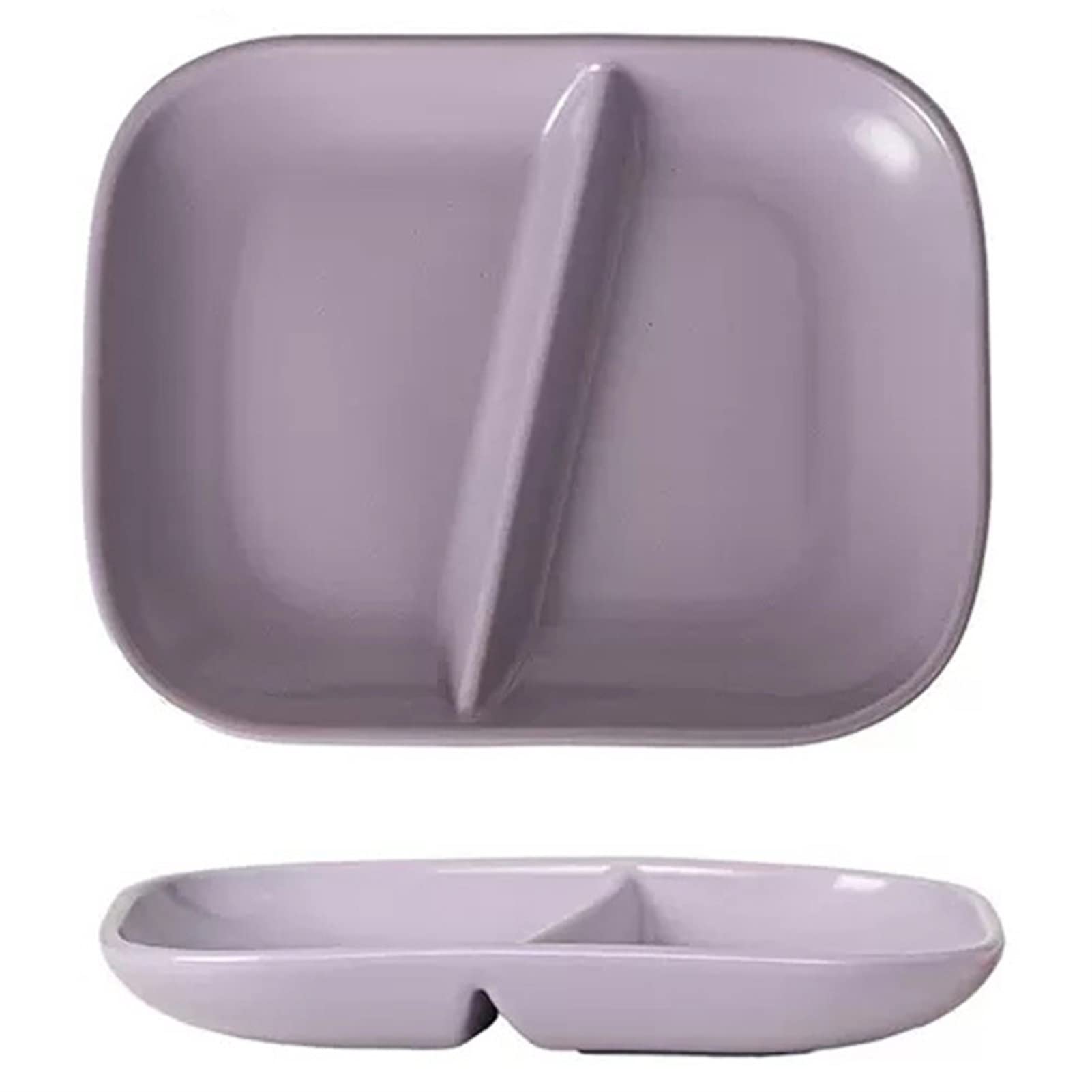 1 Pc Square Plates with 2 Compartment 211 Lose Weight Dinnerware Dish | Suitable for One-person Meal | Microwave & Dishwasher Safe | Non Slip | Snack Dishes (Color : Purple)