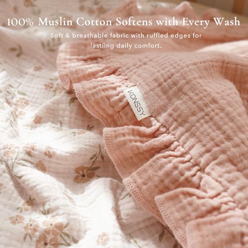 Image of Konssy Flounce Muslin Baby Blanket for Girls Boys 47 x 47 Inches, 100% Cotton Soft Crib Swaddle Blankets, Reversible & Breathable Nursery Bedding for Newborns Toddlers (Blossom)
