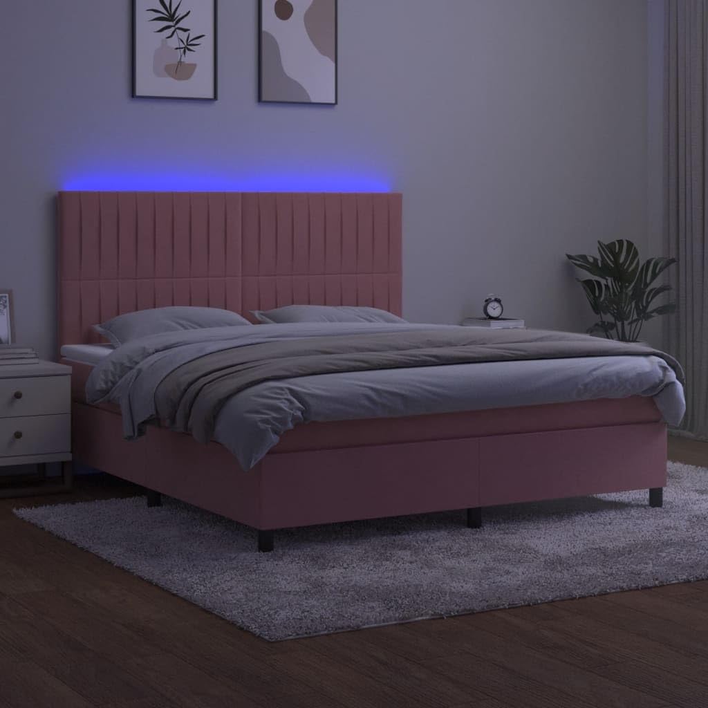 Aksamitny z regulowanym zagłówkiem i LED 160x200 cm różowy