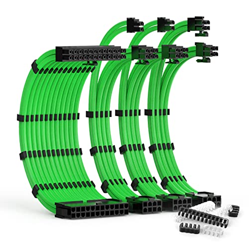 Image of PSU Extension Kit With Two Sets of Cable Combs - 24Pin /8Pin EPS /2x8Pin PCI-E, 30CM Length, Sleeved for ATX Power Supply (Green) (A-CC-1)