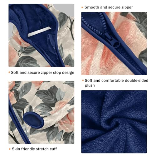 Cute Roses Flowers with Leaves Girls Fleece Jacket Girls Fall Jacket Girls Zip Up Hoodie Girls Sherpa Jacket 2-10T3