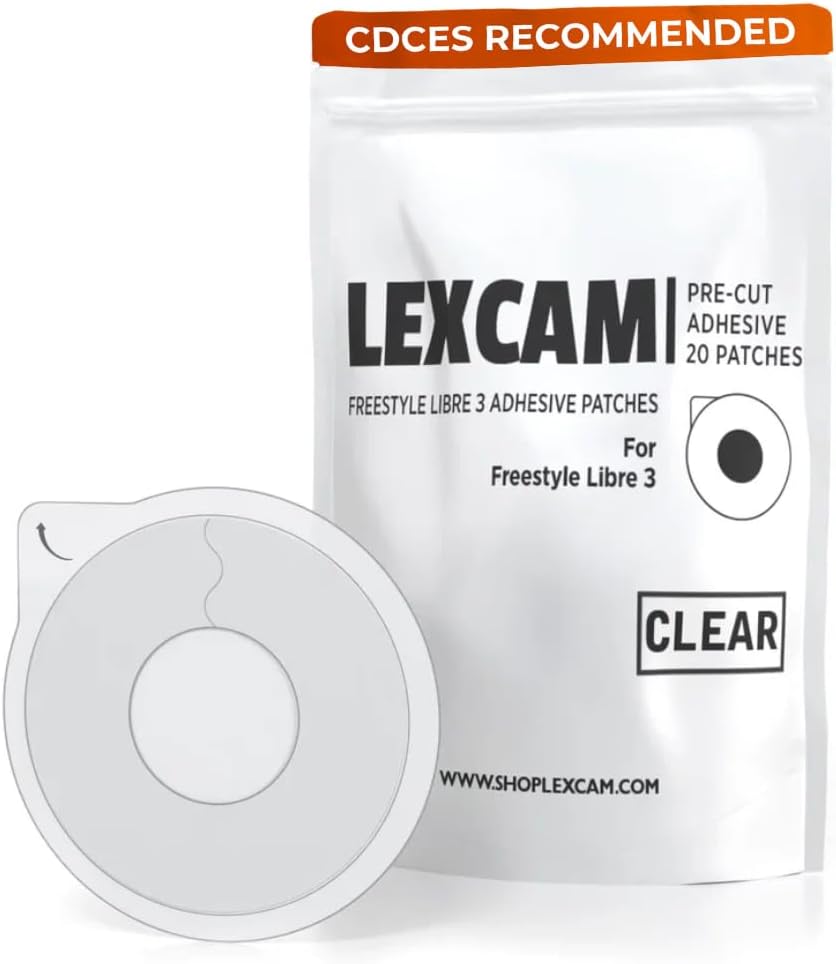 Lexcam Adhesive Freestyle Libre 3 Only Sensor Covers – Pack of 20 Patches, Waterproof, Transparent Cover w/Hole in Middle for Continuous Glucose Monitoring Device, Sensor is NOT Included