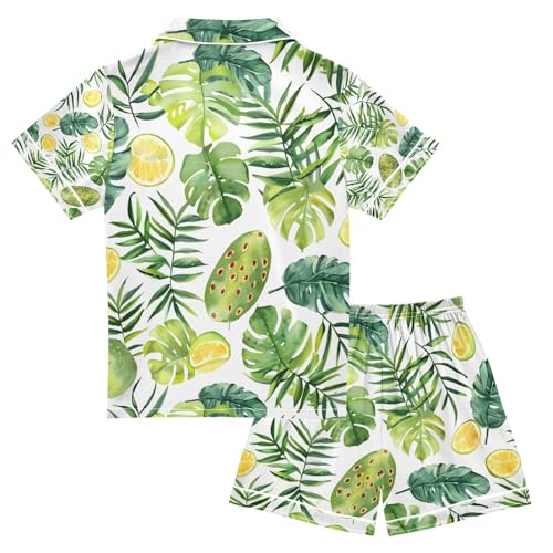 senya Watercolor Green Tropical Satin Summer Pajama Sets Silk Short Sleeve Button Down Sleepwear2