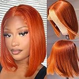Keytac Ginger Orange Lace Front Wigs Human Hair Bob 13x4 Hd Lace Frontal Bob Wigs 12 inch Glueless Short Straight Bob Wig Human Hair Pre Plucked for Women