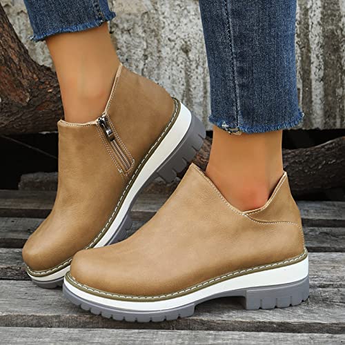 Botines cómodos de tacón de bloque para mujer con puntera redonda 3