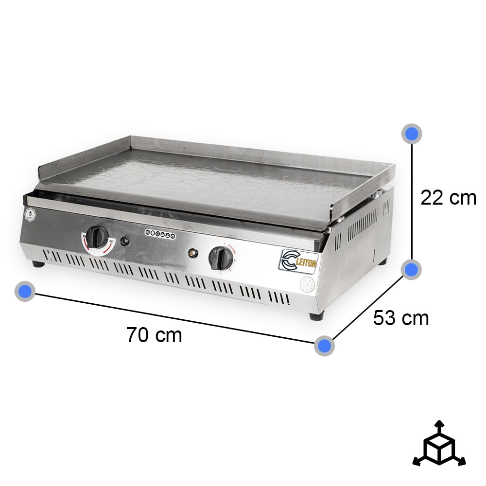Cleiton® Plancha Industrial de Acero Inoxidable Eléctrica 70 cm Sobremesa Grosor de la Placa 4 mm para un Rápido Calentamiento con Termopar CE | Potencia 2,8 kW | Bares y Restaurantes