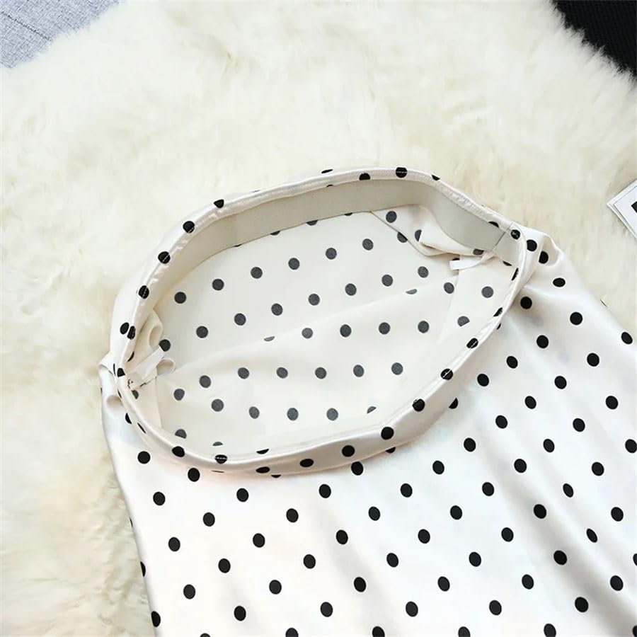 Women Vintage Polka Dot Satin Mermaid Skirts High Waist Casual Mid Length Skirts Loose Office Skirt4